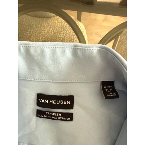 Van Heusen Mens Traveler Slim Fit Light Blue Long Sleeve Dress Shirt 4-Way Stret - Picture 3 of 7